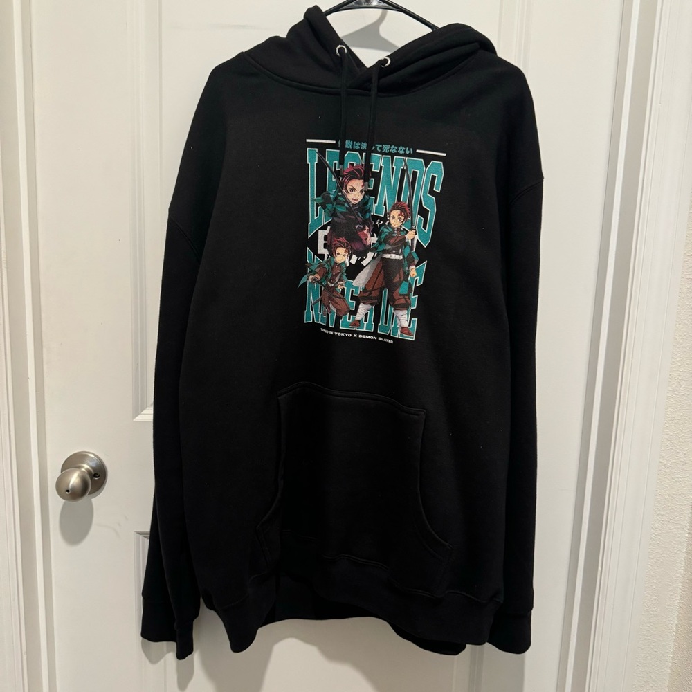 Men’s Demon Slayer Black Graphic Hoodie - Size 2XL